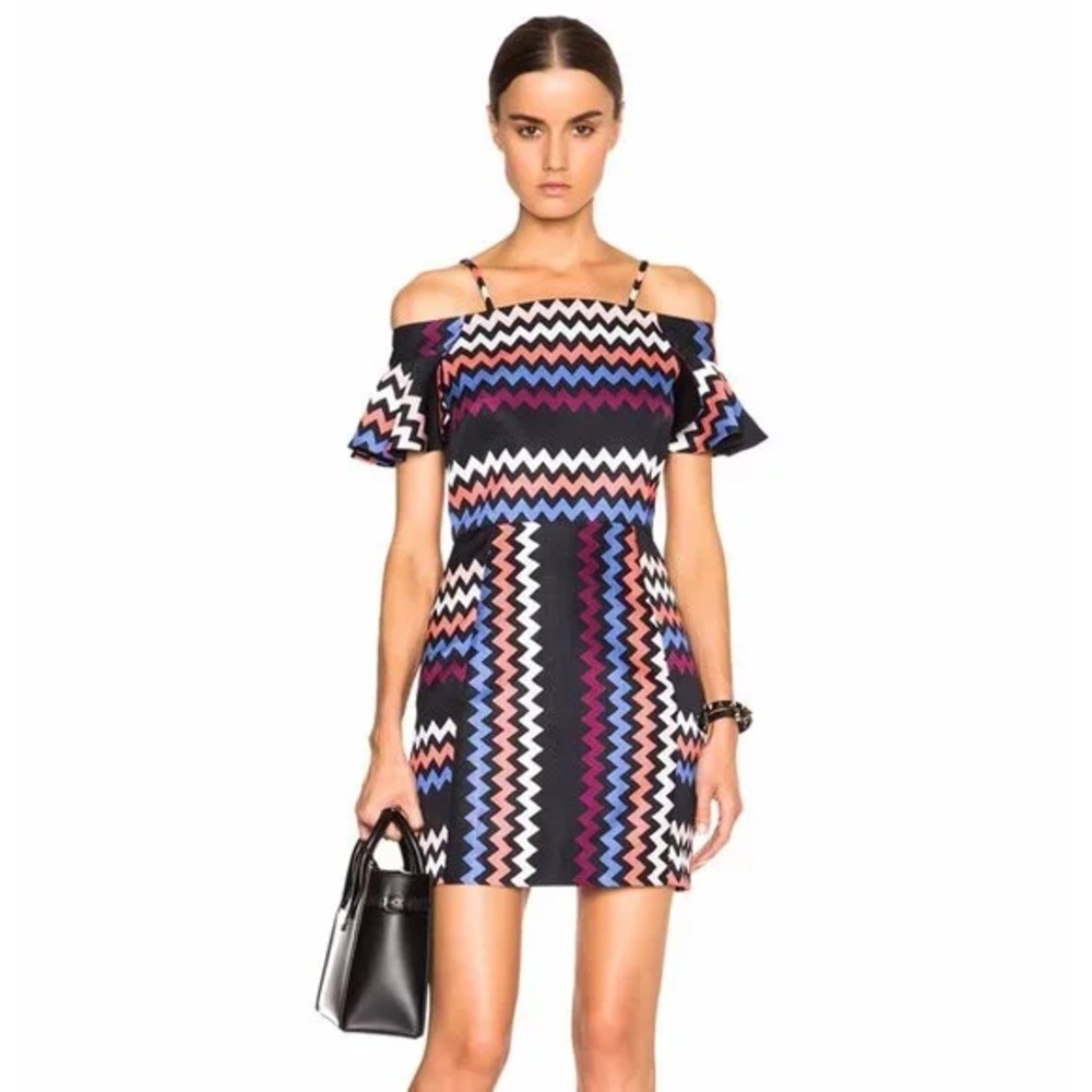 MSGM Off The Shoulder Zig Zag Dress in Multi
